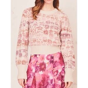 Love Shack Fancy Kristen Sweater Puff Sleeve Pink Stardust Fantasy Floral Size M